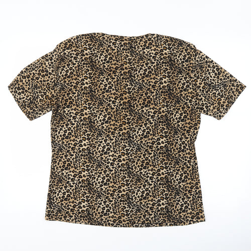 Frazier Lawrence  Womens Brown Animal Print  Basic T-Shirt Size L