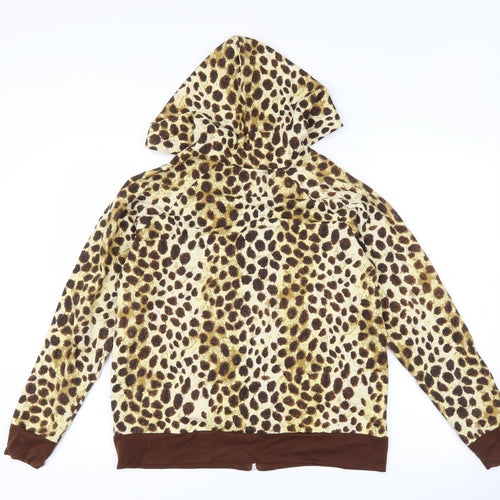 Onque Casuals Womens Brown Animal Print  Full Zip Hoodie Size M