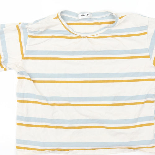 miss H Womens White Striped  Basic T-Shirt Size S
