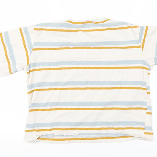 miss H Womens White Striped  Basic T-Shirt Size S