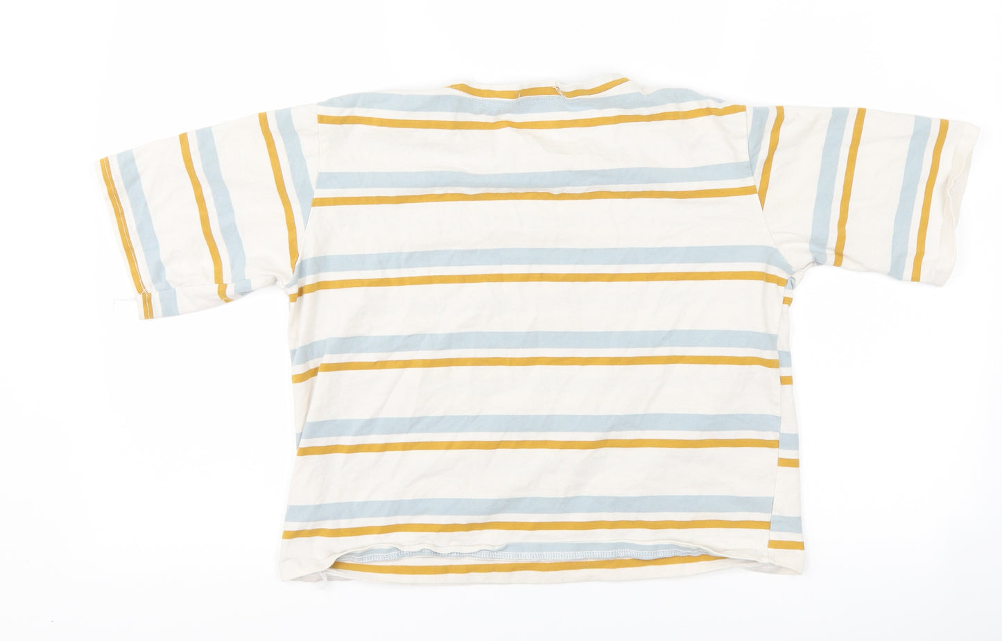 miss H Womens White Striped  Basic T-Shirt Size S