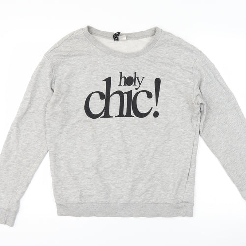 H&M Womens Grey   Pullover Sweatshirt Size M  - slogan