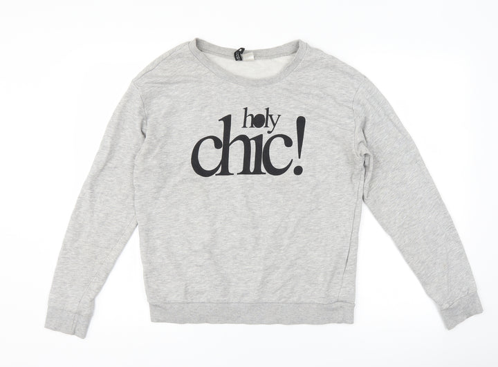 H&M Womens Grey Pullover Sweatshirt Size M - slogan