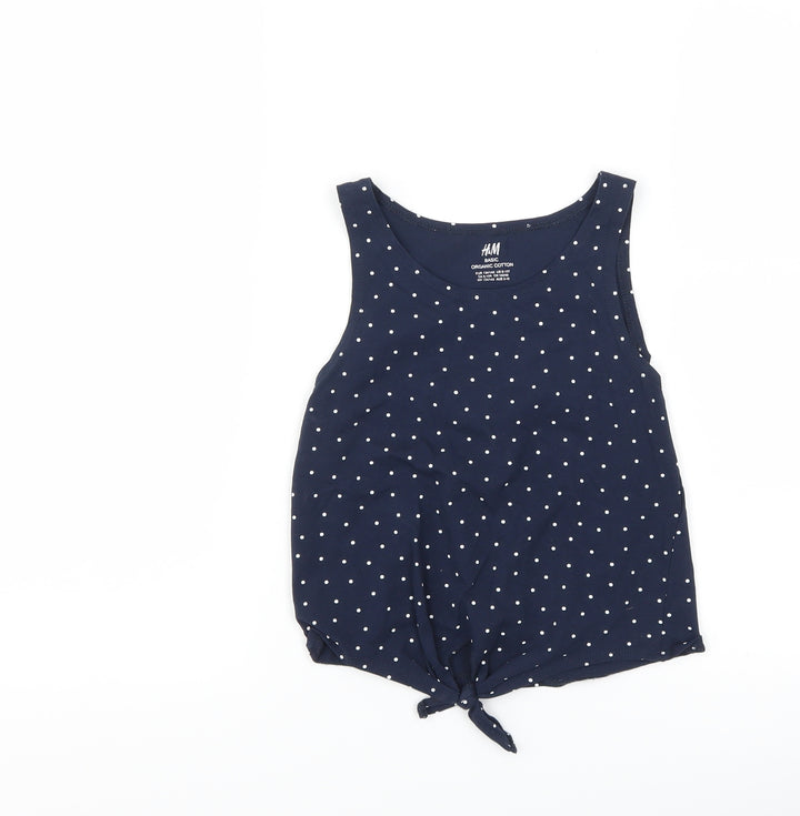 H&M Girls Blue Polka Dot  Basic Tank Size 9-10 Years  - Tie Front