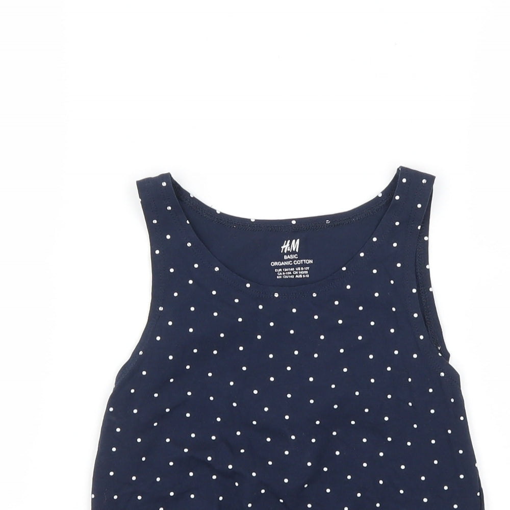 H&M Girls Blue Polka Dot  Basic Tank Size 9-10 Years  - Tie Front