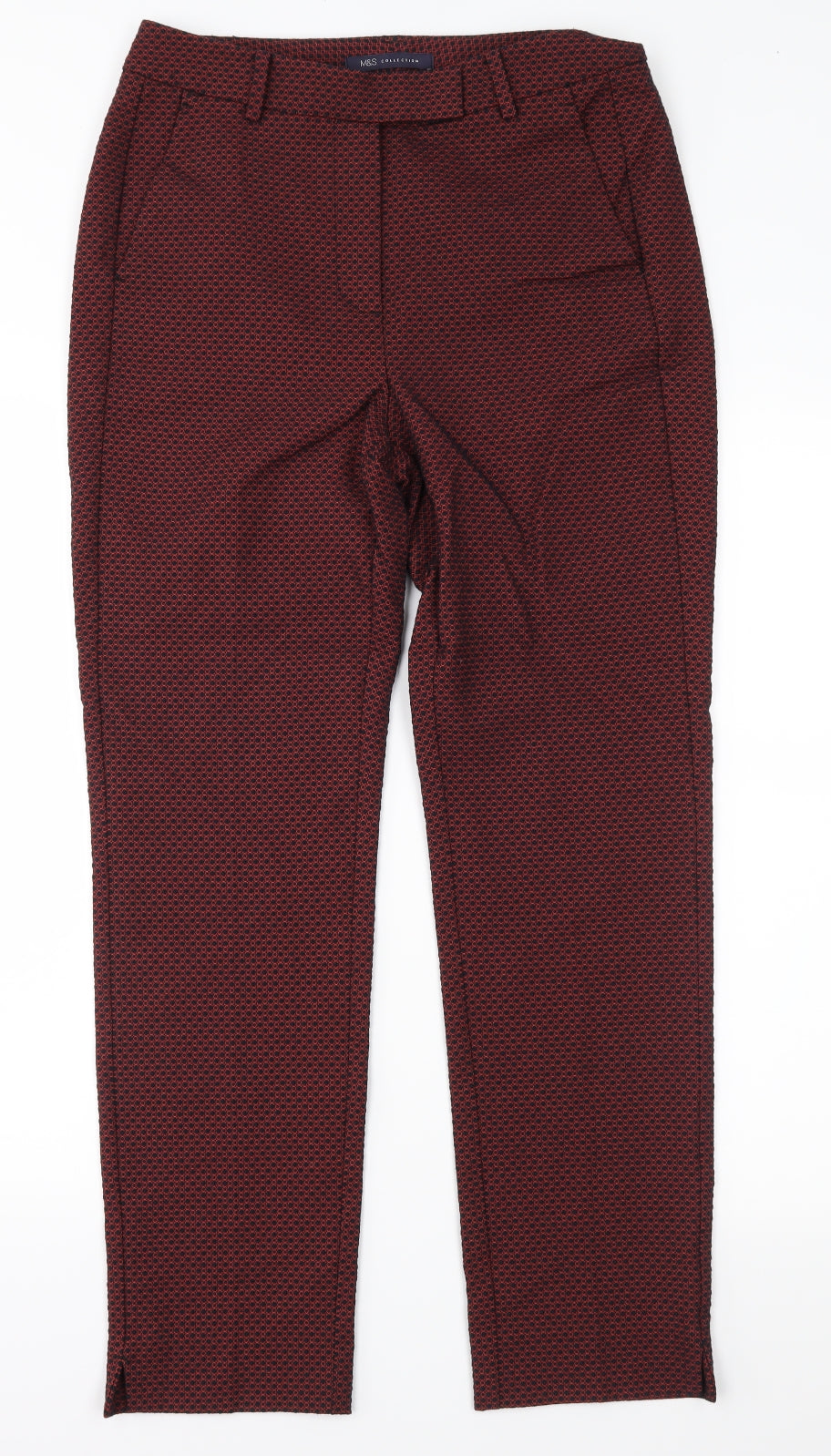 Marks and Spencer Womens Red Geometric  Trousers  Size 8 L28 in