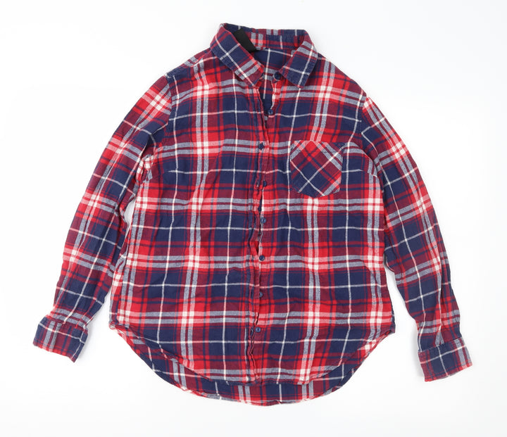 FACTORIE Womens Red Check Basic Button-Up Size S