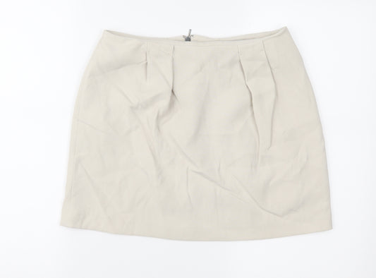 Front view of Mango women’s beige mini skirt, size UK 8