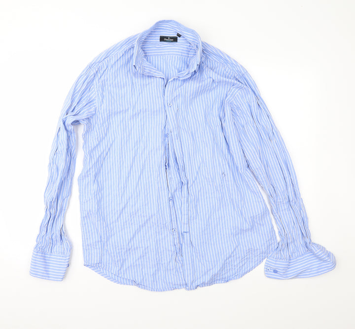 Chen One Mens Blue Striped   Button-Up Size 15.5