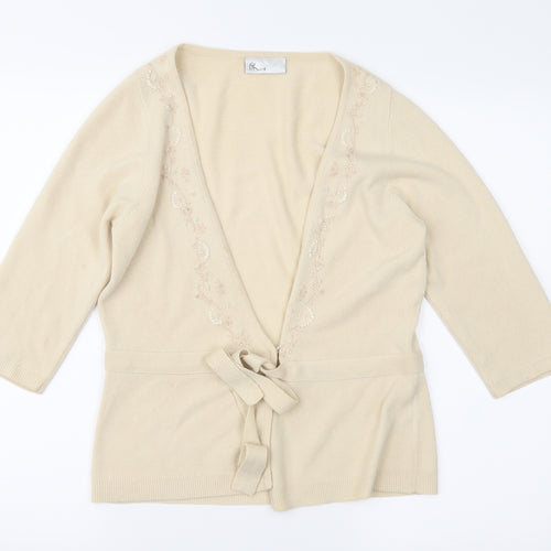 BHS Womens Beige Floral Knit Cardigan Jumper Size 12