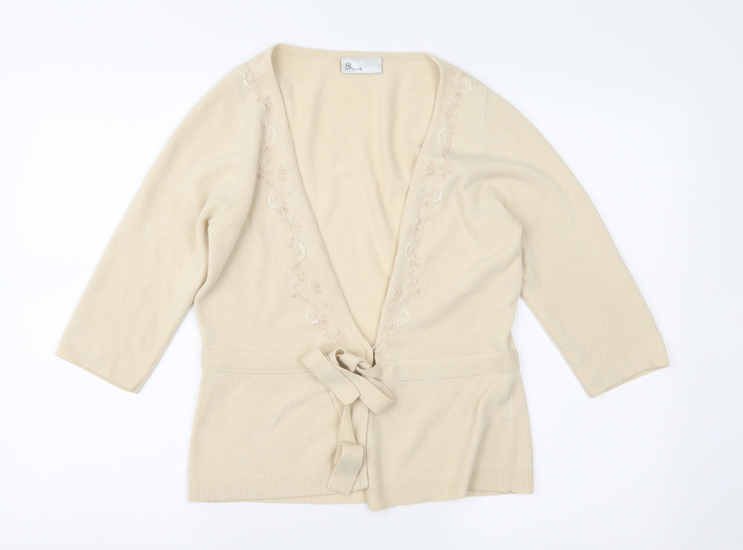 BHS Womens Beige Floral Knit Cardigan Jumper Size 12