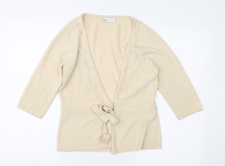BHS Womens Beige Floral Knit Cardigan Jumper Size 12