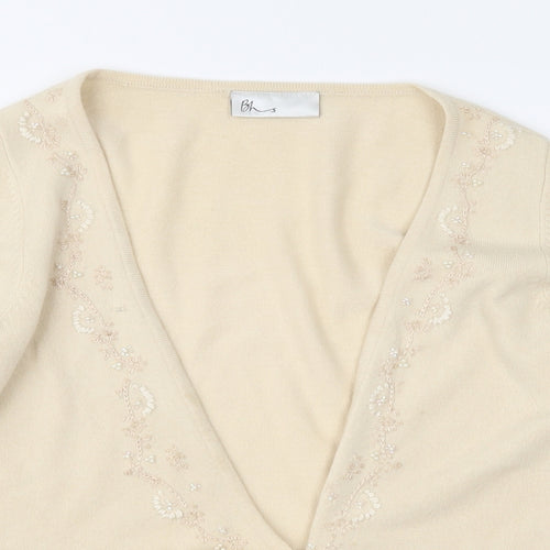 BHS Womens Beige Floral Knit Cardigan Jumper Size 12