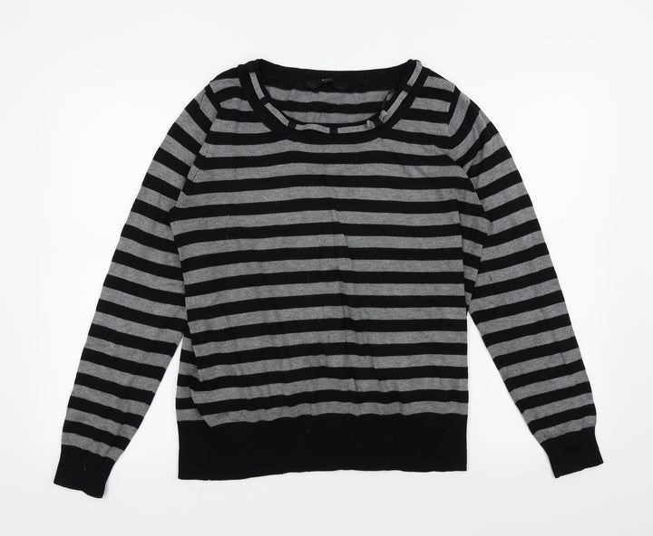 BHS Womens Black Striped Basic T-Shirt Size 16