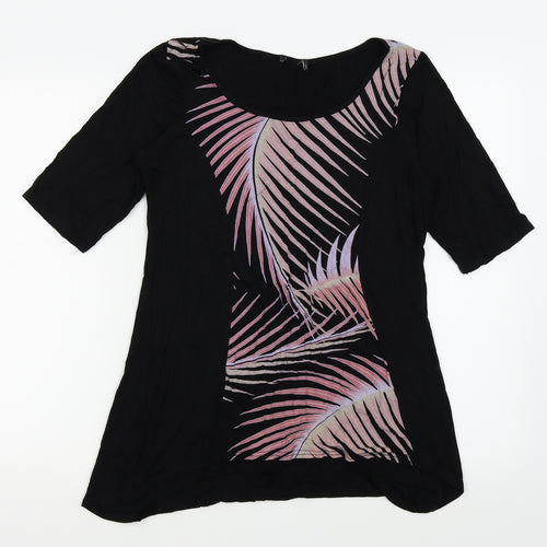Preworn Womens Black Floral  Basic T-Shirt Size 14