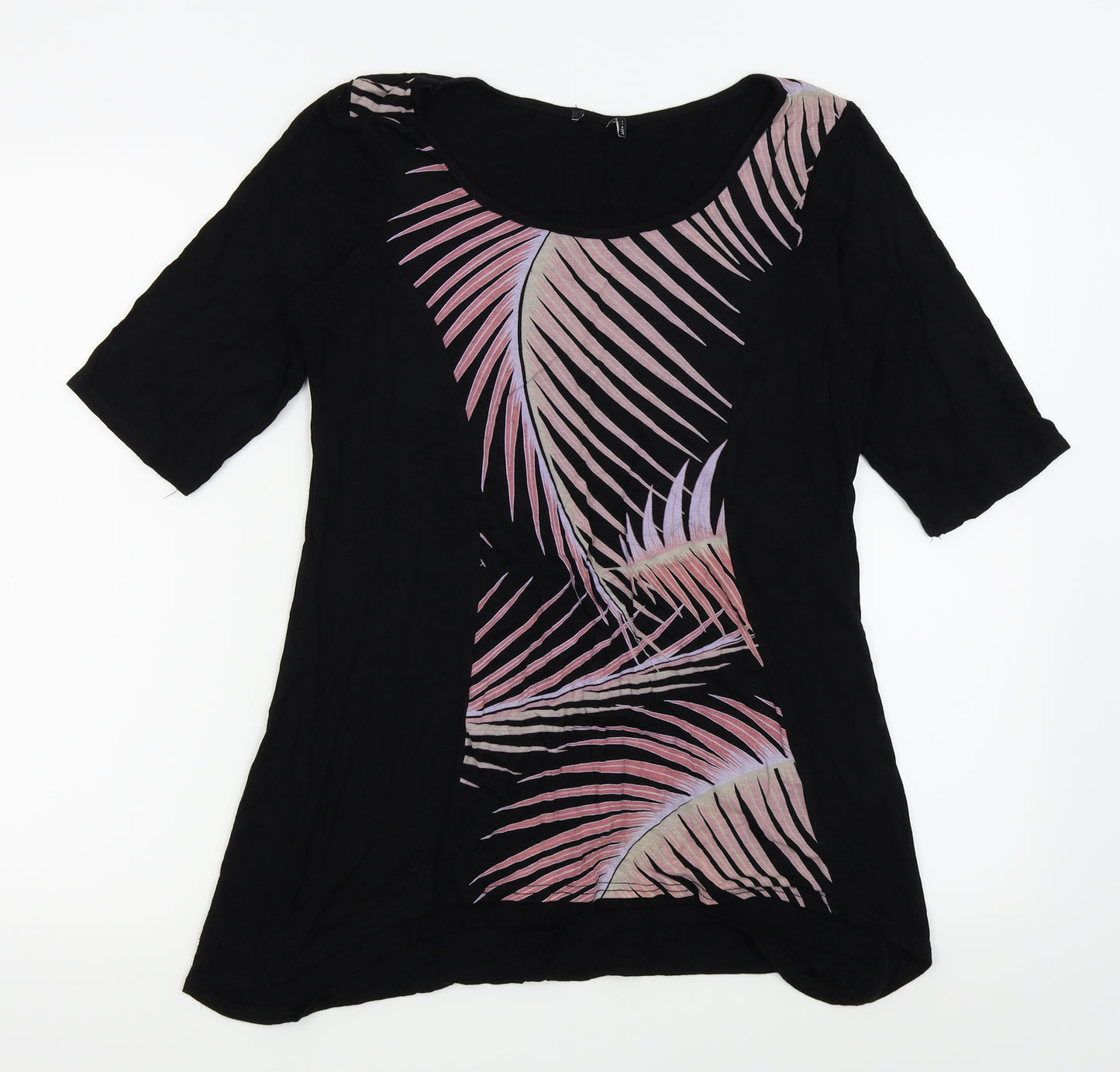 Preworn Womens Black Floral  Basic T-Shirt Size 14