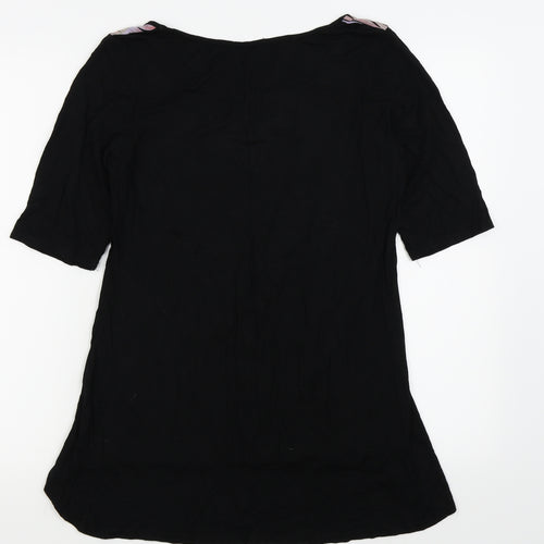 Preworn Womens Black Floral  Basic T-Shirt Size 14