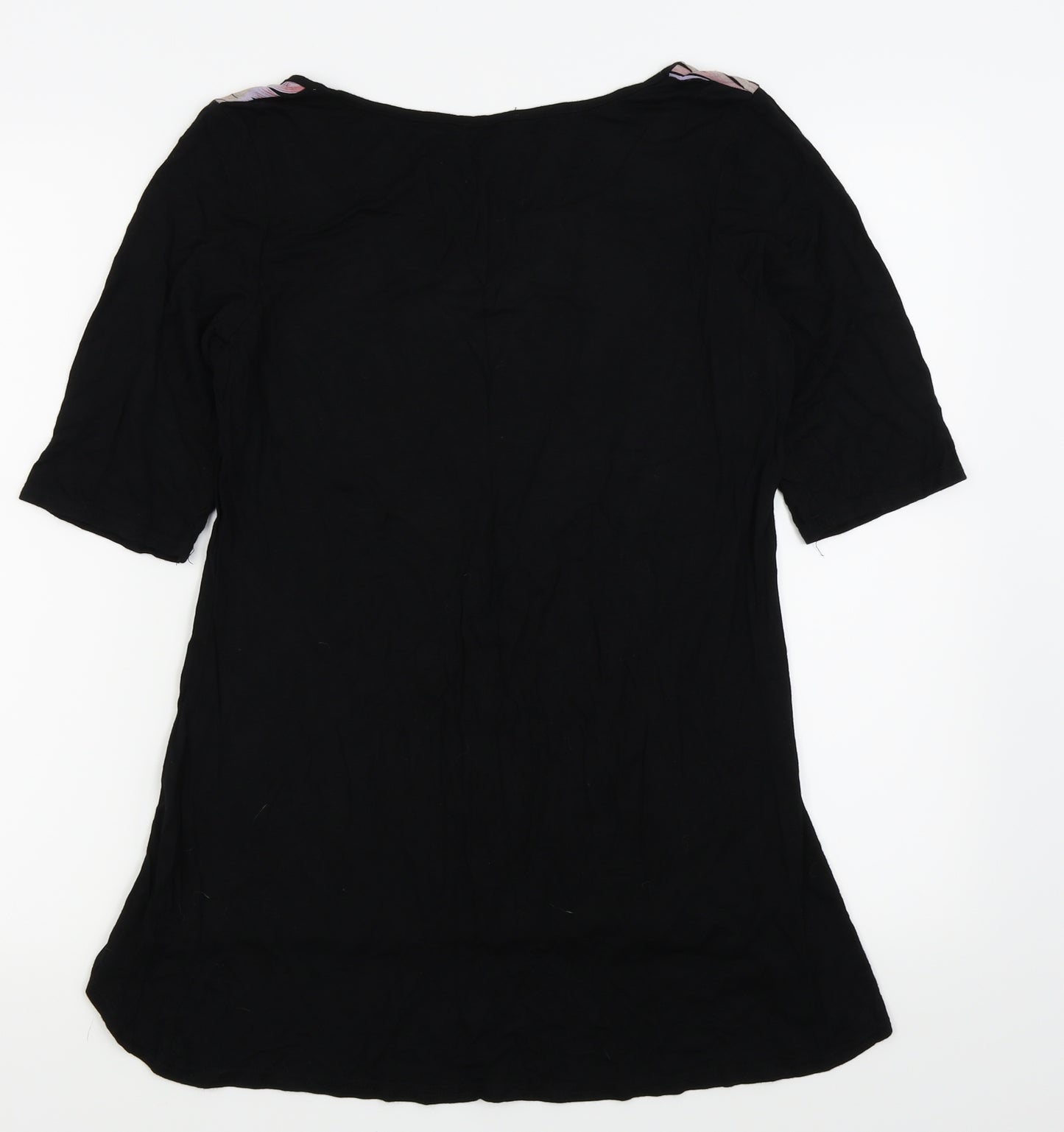 Preworn Womens Black Floral  Basic T-Shirt Size 14