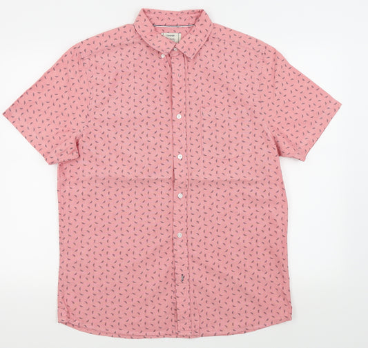 Front view of Asda George men’s red floral button-up, size M