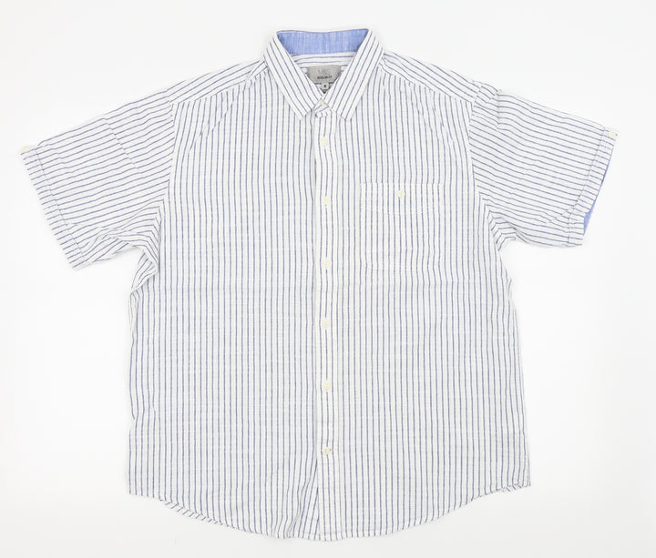 M&S Mens White Striped   Button-Up Size M