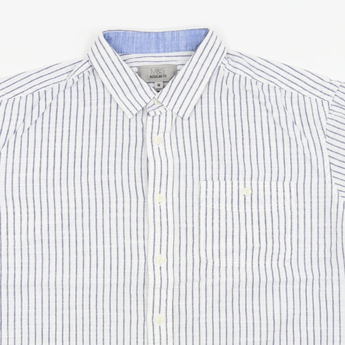 M&S Mens White Striped   Button-Up Size M