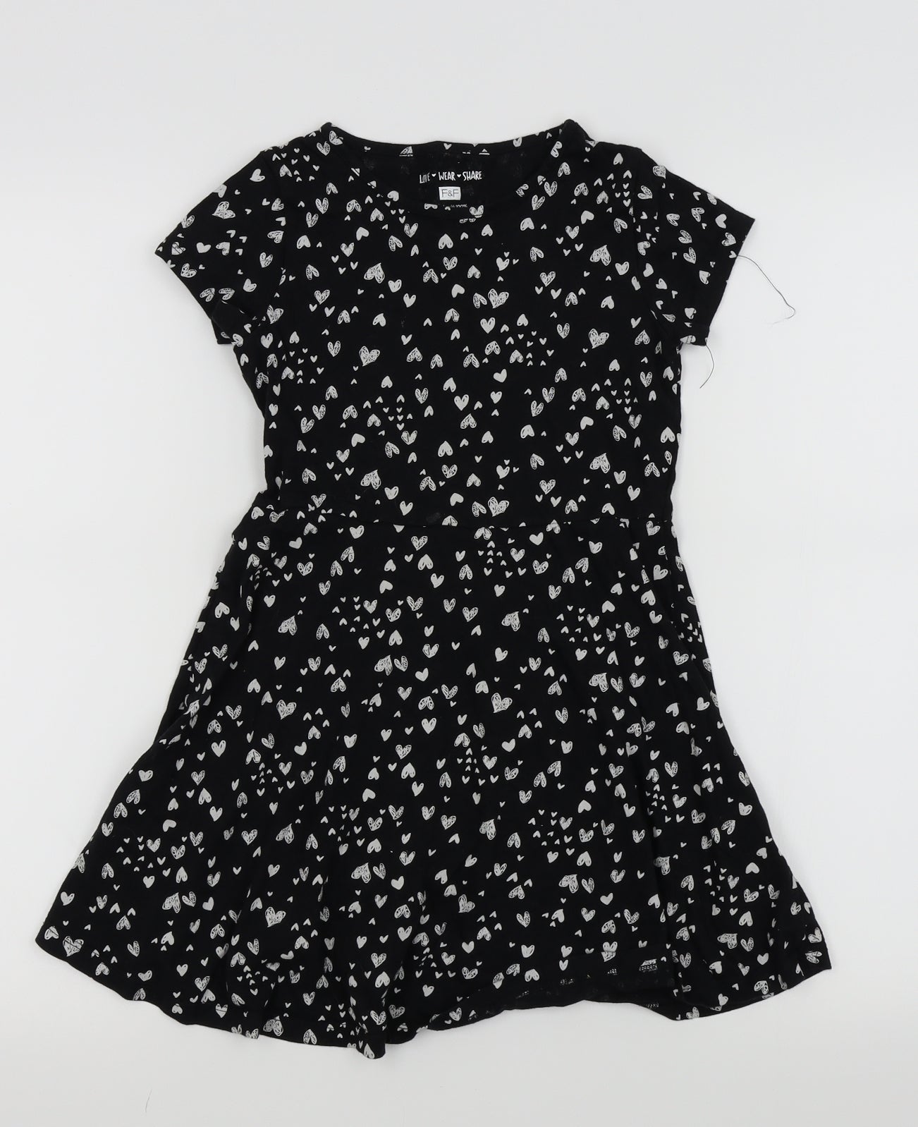 F&F Girls Black   Fit & Flare  Size 8-9 Years  - Heart Detail