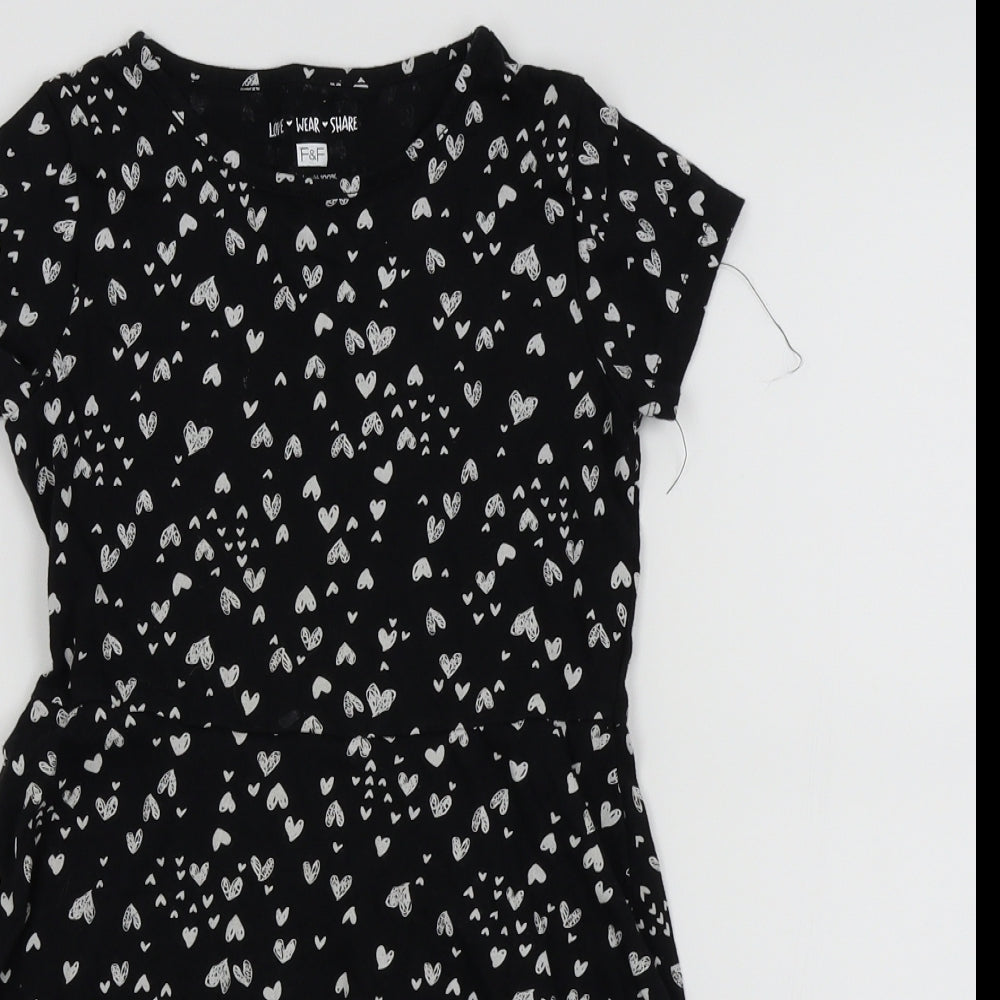 F&F Girls Black   Fit & Flare  Size 8-9 Years  - Heart Detail