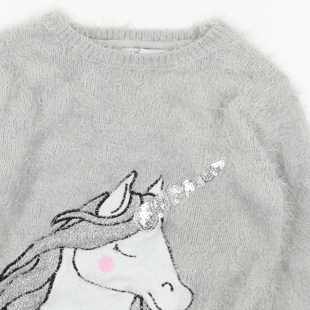 Primark Girls Grey   Pullover Jumper Size 8-9 Years  - unicorn