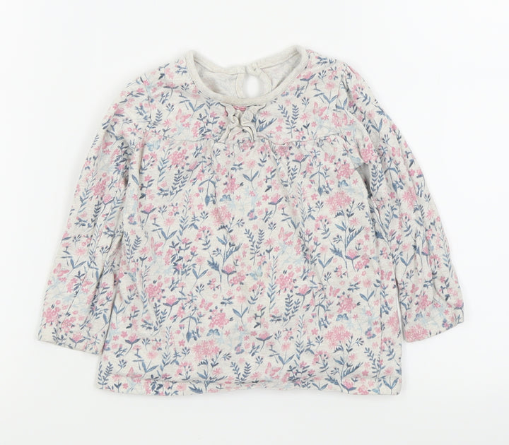 Asda George Girls White Floral  Basic T-Shirt Size 12-18 Months