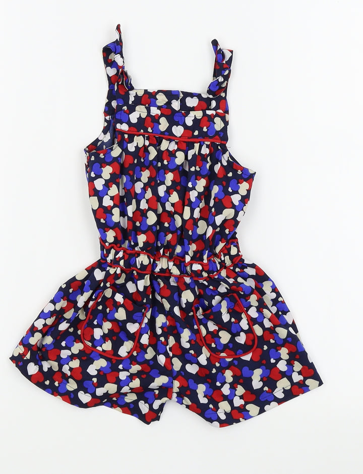 Matalan Girls Blue Dungaree One-Piece Size 12-18 Months - Heart Detail/playsuit
