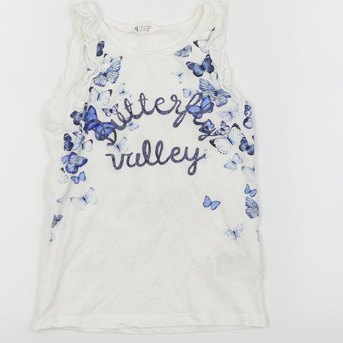 H&M Girls White   Basic Tank Size 6-7 Years  - Butterfly print