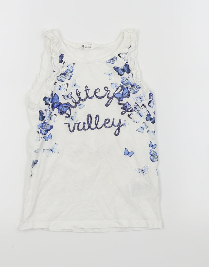 H&M Girls White   Basic Tank Size 6-7 Years  - Butterfly print