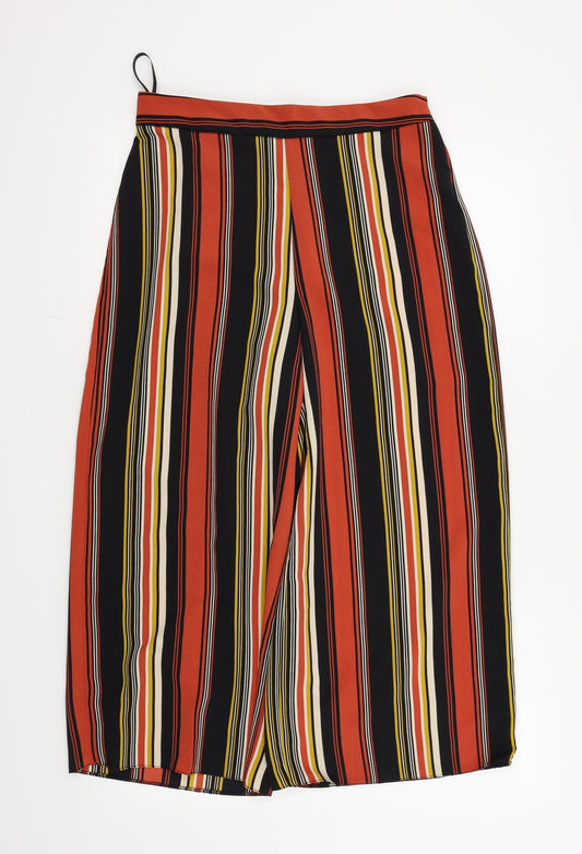 Front view of Primark women’s multicoloured striped trousers, size UK 10, 21-inch leg - stretchy waist band