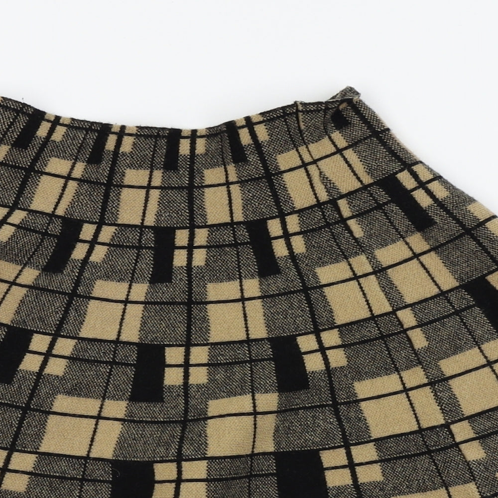 Primark Womens Brown Check  Mini Skirt Size 10  - stretchy waist band