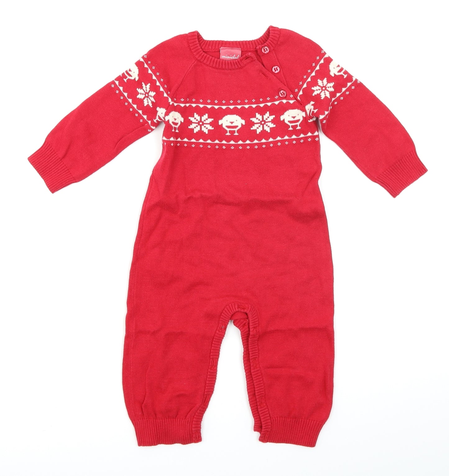 Mini Club Baby Red Fair Isle Knit Babygrow One-Piece Size 9-12 Months