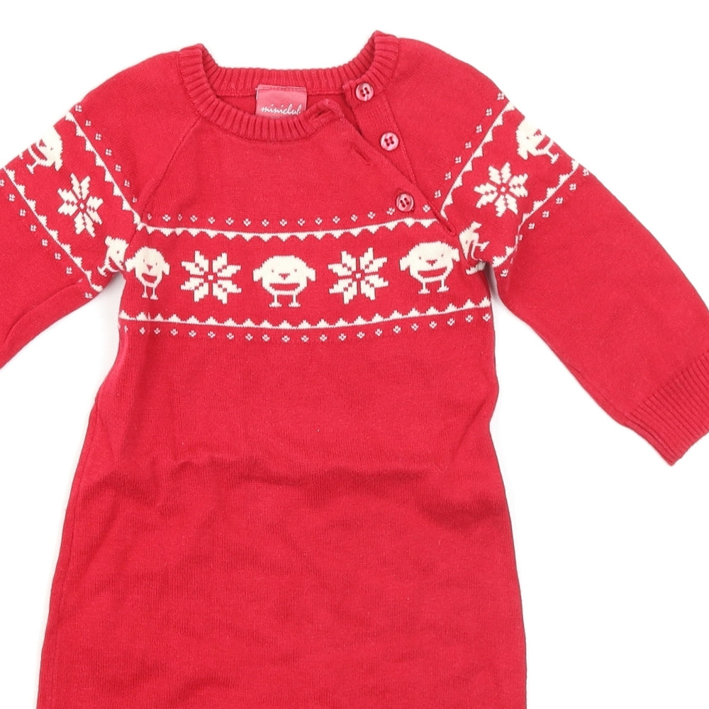 Mini Club Baby Red Fair Isle Knit Babygrow One-Piece Size 9-12 Months