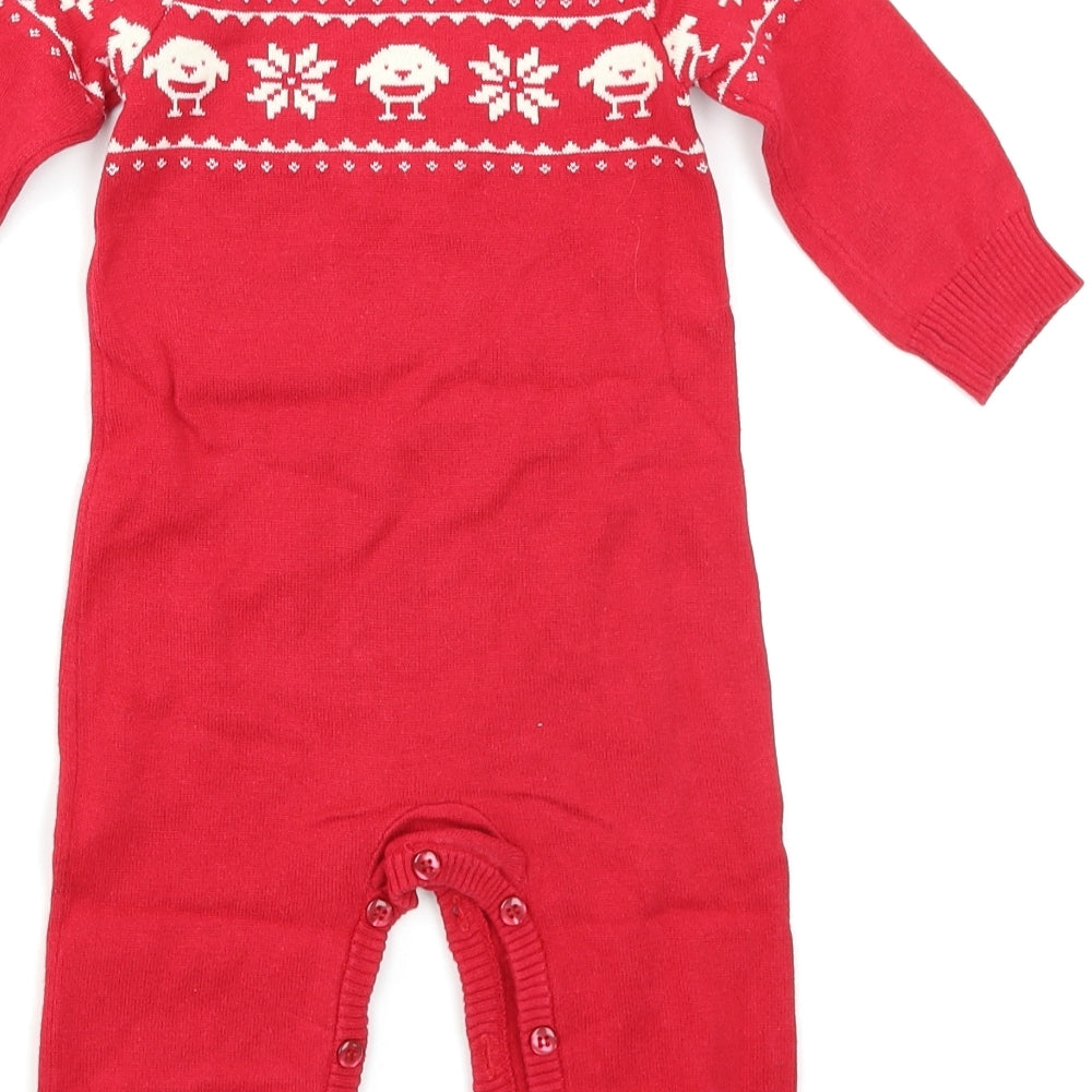 Mini Club Baby Red Fair Isle Knit Babygrow One-Piece Size 9-12 Months