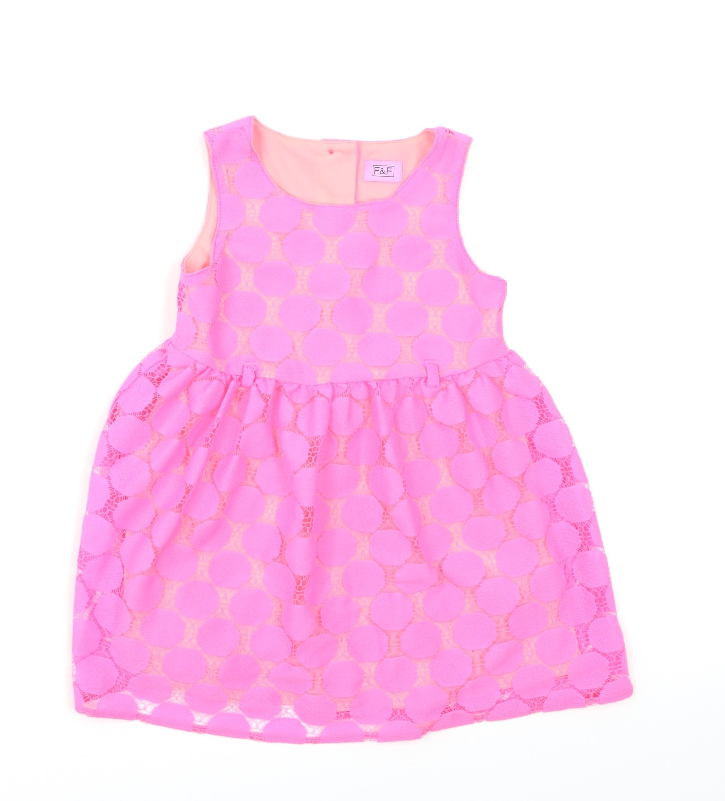 F&F Girls Pink Polka Dot  Skater Dress  Size 18-24 Months  - Neon