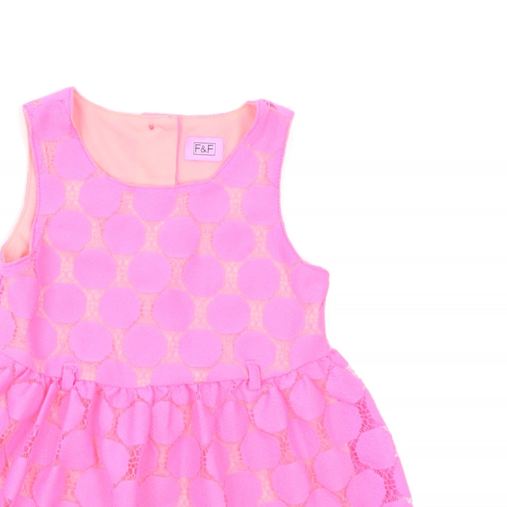 F&F Girls Pink Polka Dot  Skater Dress  Size 18-24 Months  - Neon