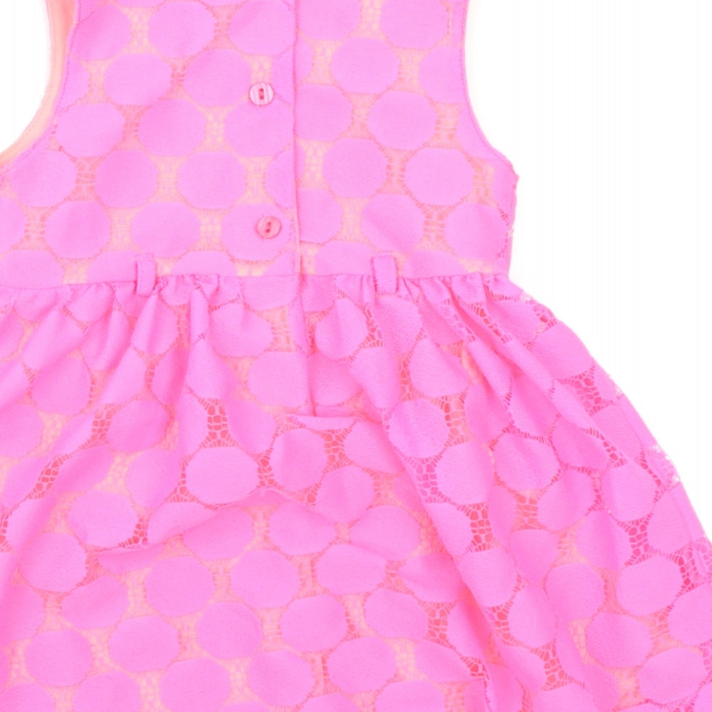 F&F Girls Pink Polka Dot  Skater Dress  Size 18-24 Months  - Neon