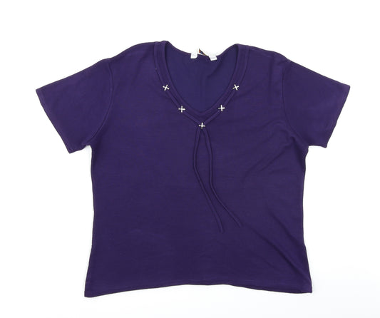 Front view of Happit women’s purple basic t-shirt, size UK 16