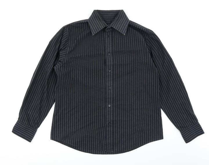 Taylor & Wright Mens Black Striped Button-Up Size M