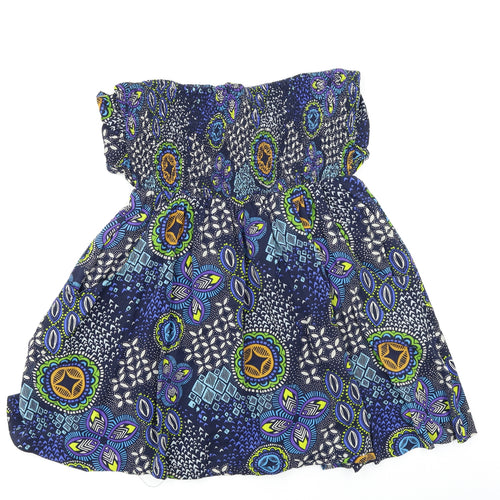 Louche Womens Blue Floral  Basic Blouse Size L  - Batik Pattern Boob Tube