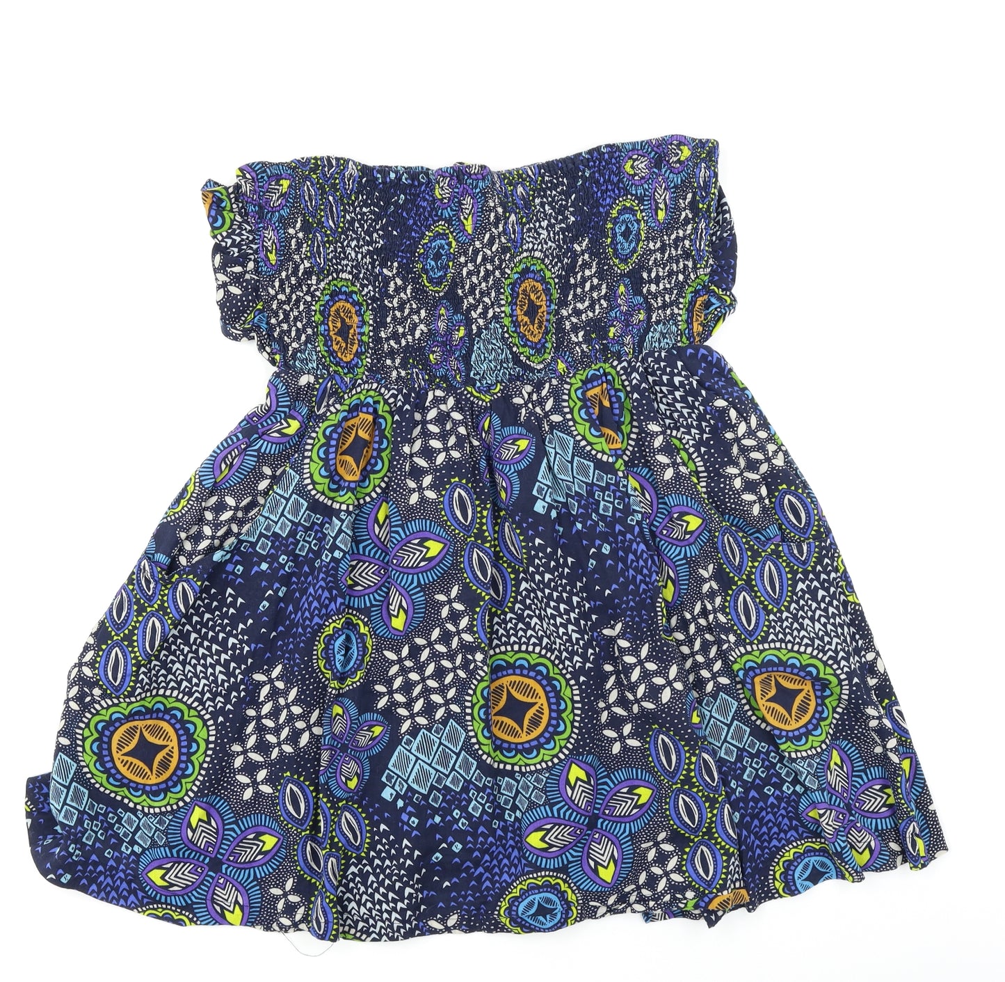 Louche Womens Blue Floral  Basic Blouse Size L  - Batik Pattern Boob Tube