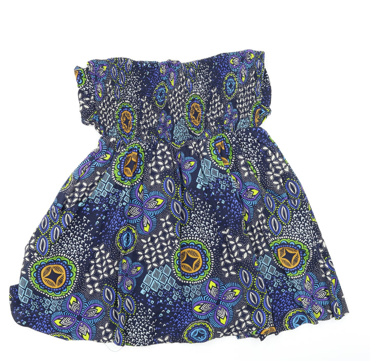 Louche Womens Blue Floral  Basic Blouse Size L  - Batik Pattern Boob Tube