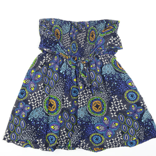 Louche Womens Blue Floral  Basic Blouse Size L  - Batik Pattern Boob Tube