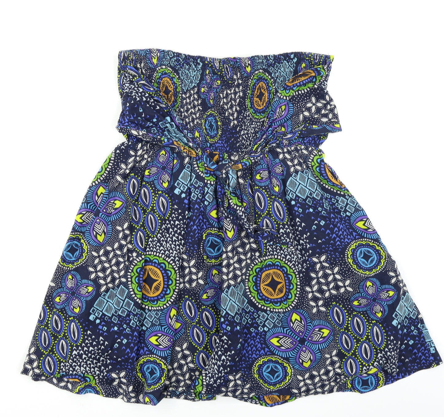 Louche Womens Blue Floral  Basic Blouse Size L  - Batik Pattern Boob Tube
