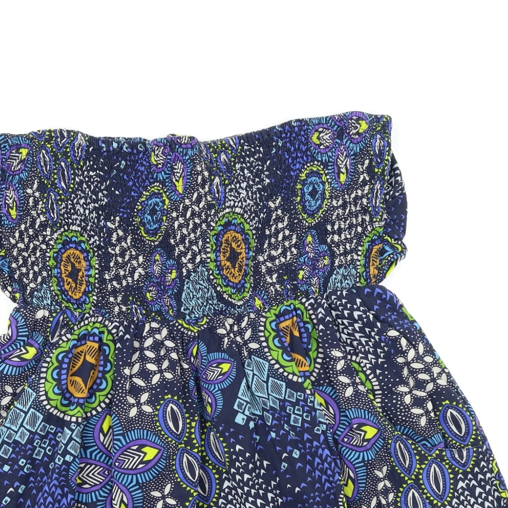 Louche Womens Blue Floral  Basic Blouse Size L  - Batik Pattern Boob Tube