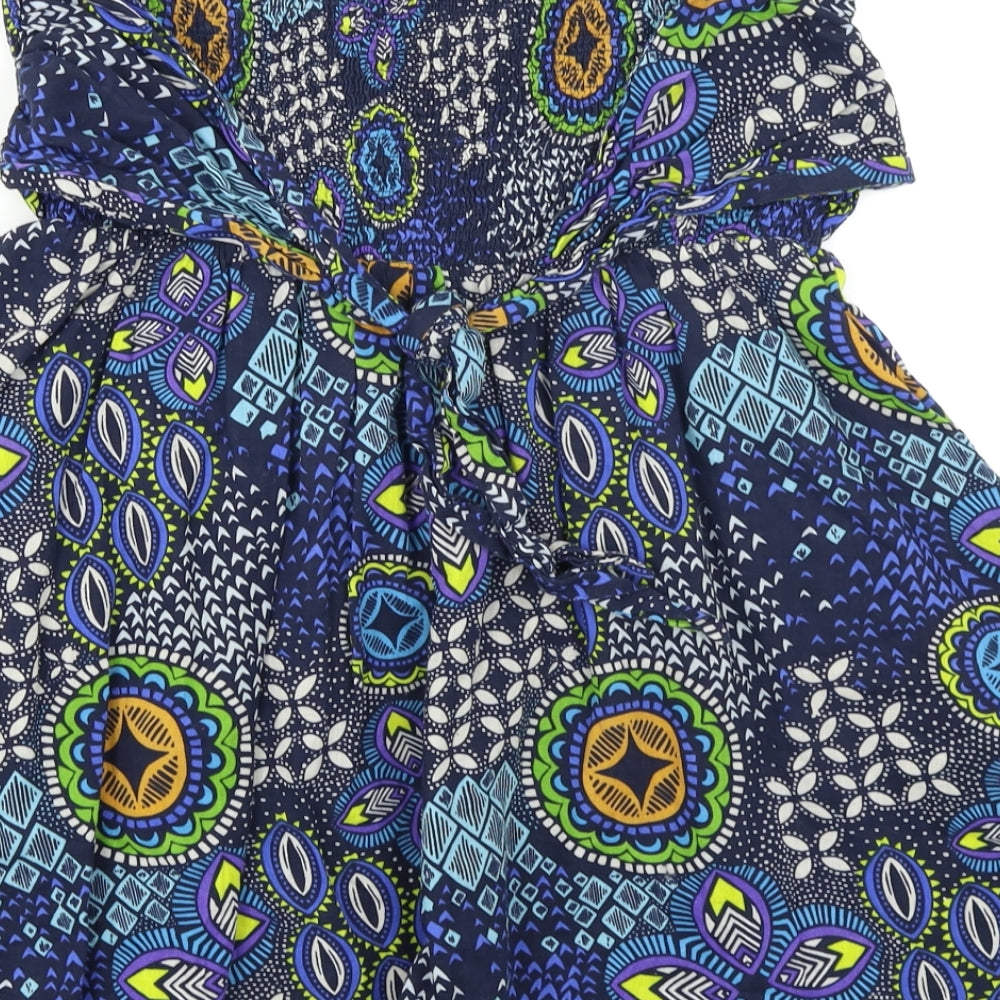 Louche Womens Blue Floral  Basic Blouse Size L  - Batik Pattern Boob Tube