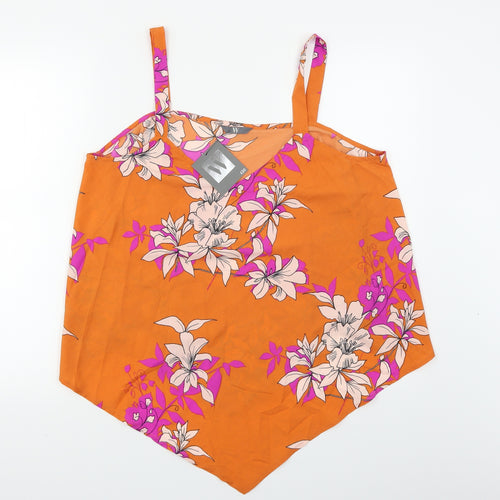 W Womens Orange Floral  Basic Blouse Size L